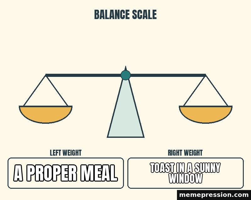 Balanced Scales meme: A proper meal / Toast in a sunny window