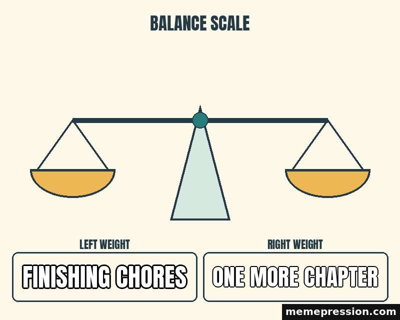 Balanced Scales meme: Finishing chores / One more chapter