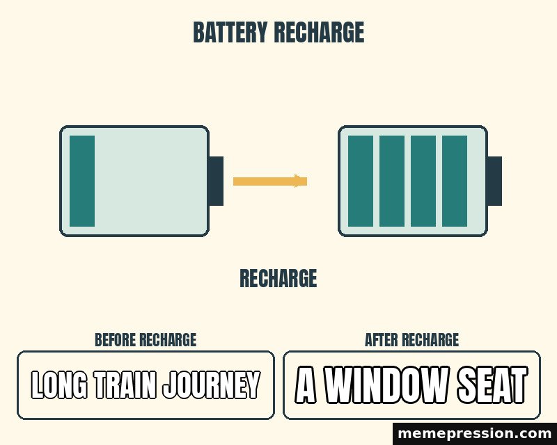 Battery Recharge meme: Long train journey / A window seat