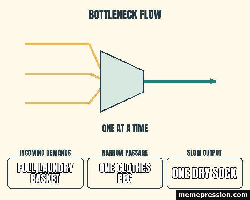 Bottleneck Flow meme: Full laundry basket / One clothes peg / One dry sock