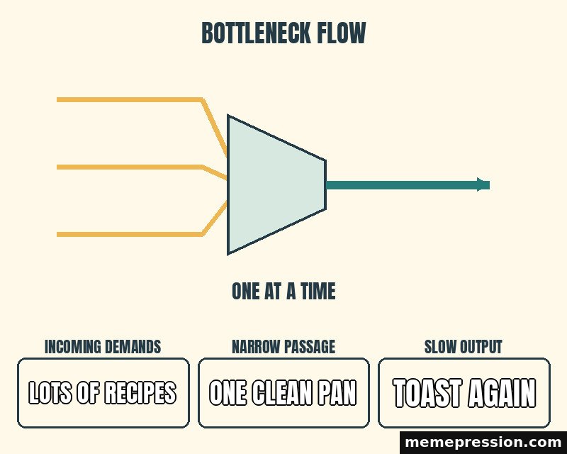 Bottleneck Flow meme: Lots of recipes / One clean pan / Toast again