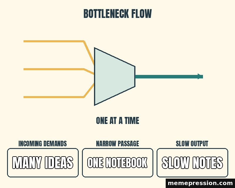 Bottleneck Flow meme: Many ideas / One notebook / Slow notes