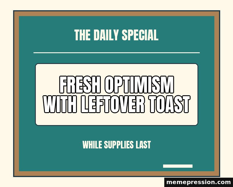 Chalkboard Special meme: Fresh optimism with leftover toast