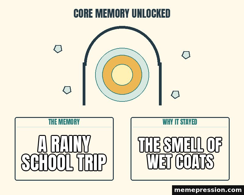 Core Memory Unlocked meme: A rainy school trip / The smell of wet coats