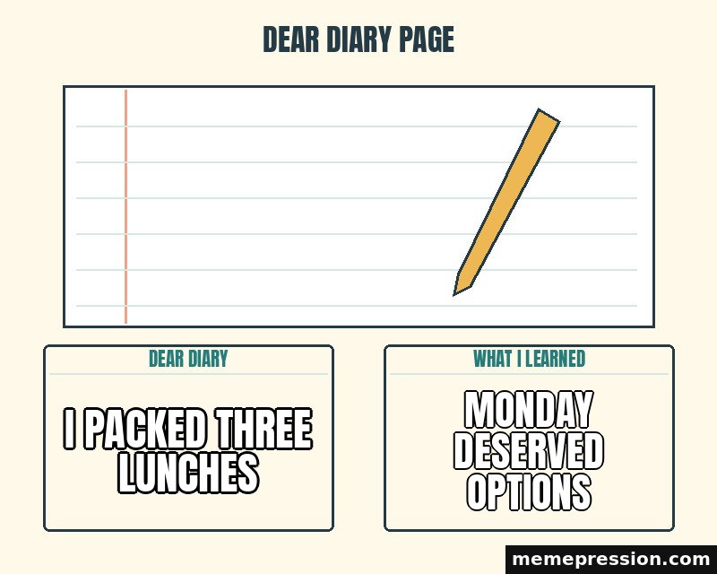 Dear Diary Page meme: I packed three lunches / Monday deserved options