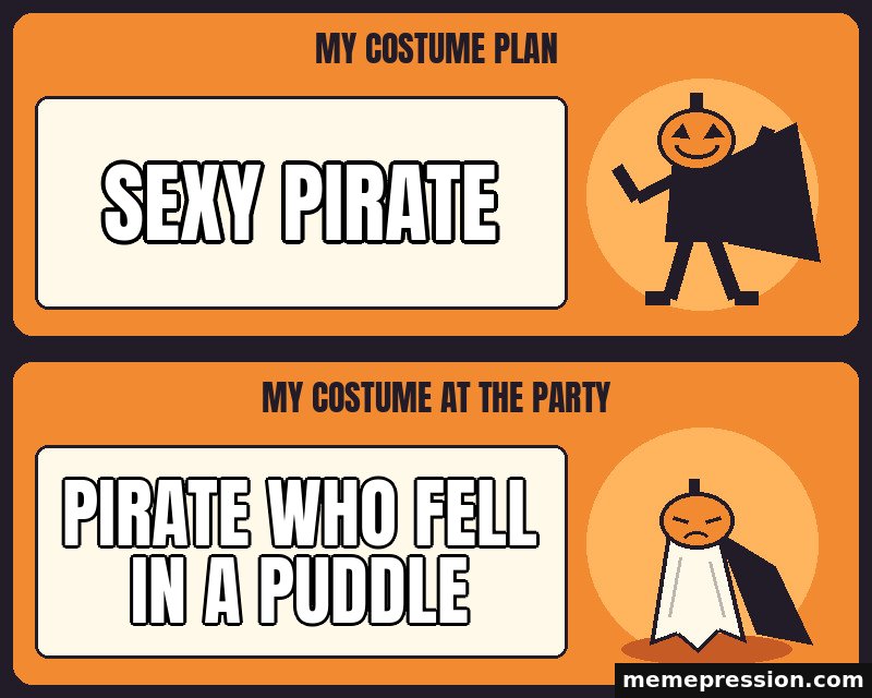 Halloween Costume Expectation vs Reality meme: Sexy pirate / Pirate who fell in a puddle