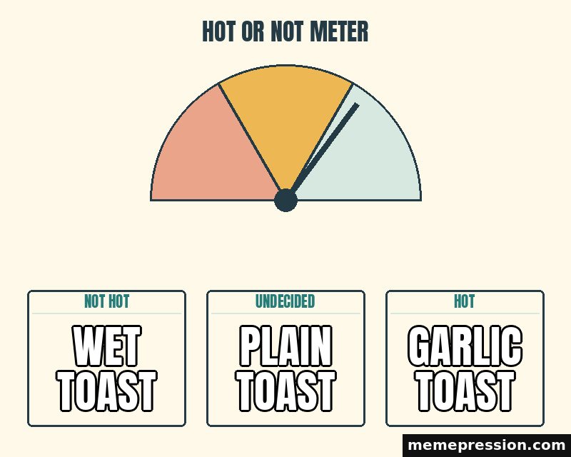 Hot or Not Meter meme: Wet toast / Plain toast / Garlic toast