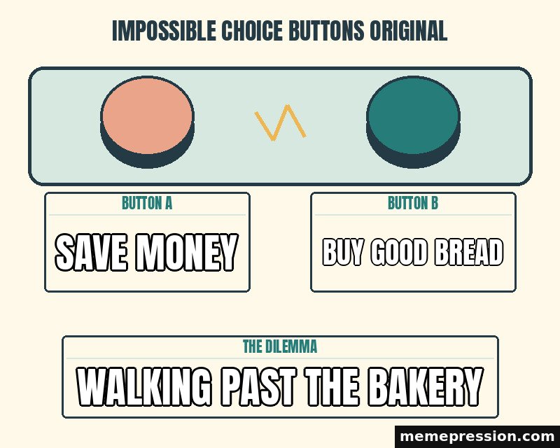 Impossible Choice Buttons Original meme: Save money / Buy good bread / Walking past the bakery