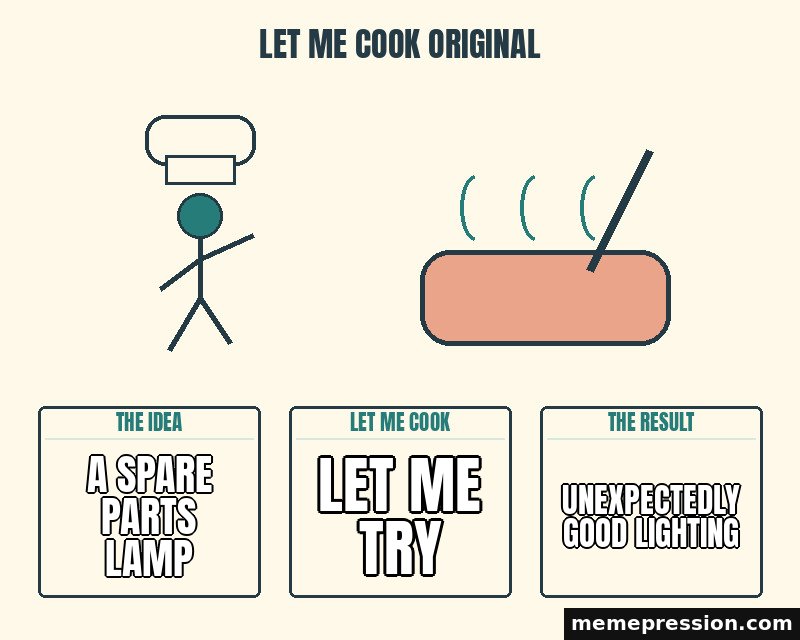 Let Me Cook Original meme: A spare parts lamp / Let me try / Unexpectedly good lighting