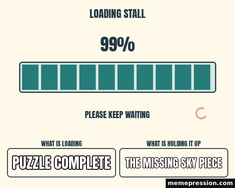 Stuck at Ninety Nine meme: Puzzle complete / The missing sky piece