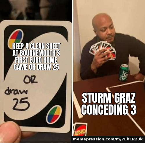 Keep a clean sheet at Bournemouth's first Euro home game or draw 25 / Sturm Graz conceding 3