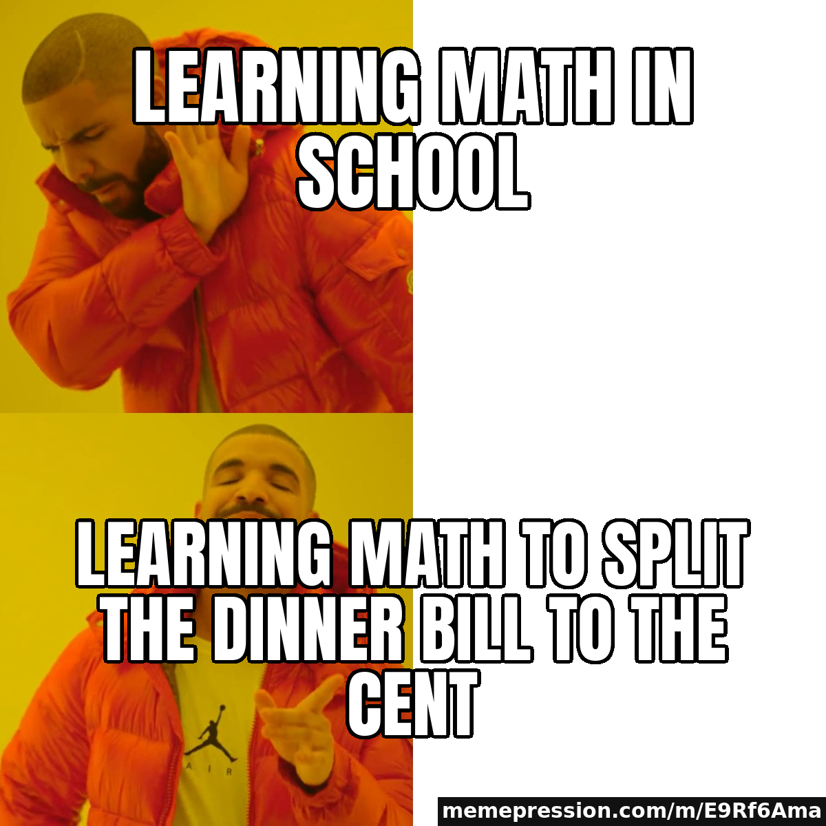 Learning math in school / Learning math to split the dinner bill to the cent