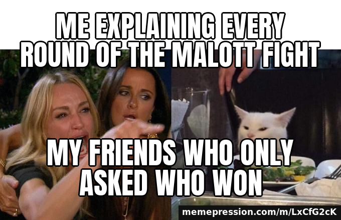 Me explaining every round of the Malott fight / My friends who only asked who won