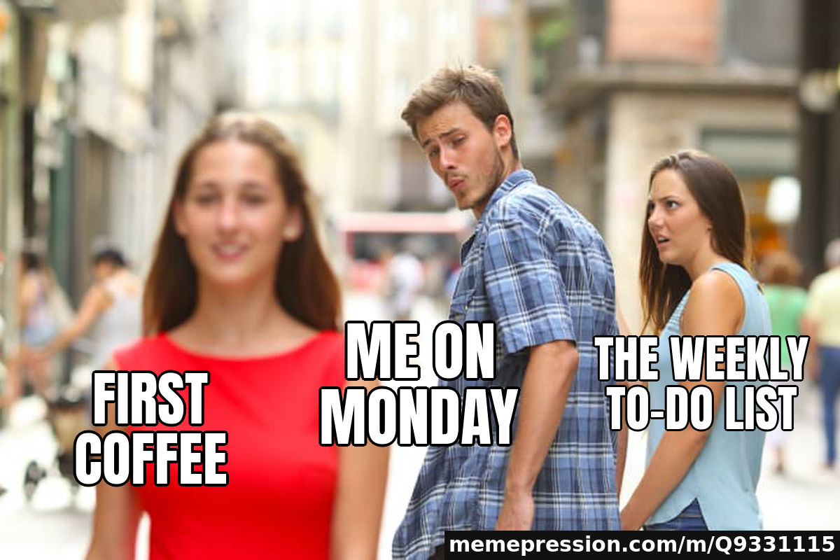 First coffee / Me on Monday / The weekly to-do list
