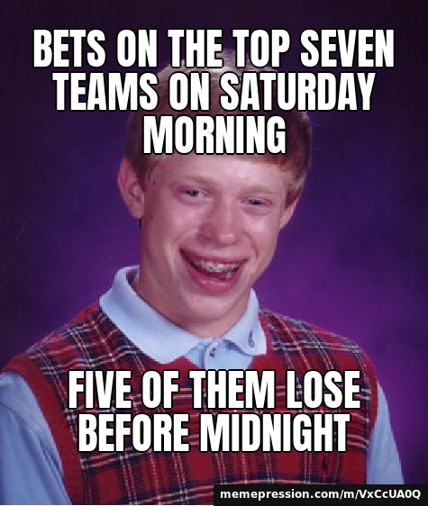 Bets on the top seven teams on Saturday morning / Five of them lose before midnight