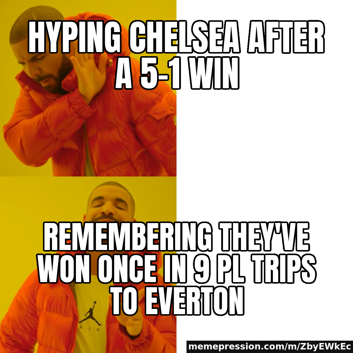 Hyping Chelsea after a 5-1 win / Remembering they've won once in 9 PL trips to Everton