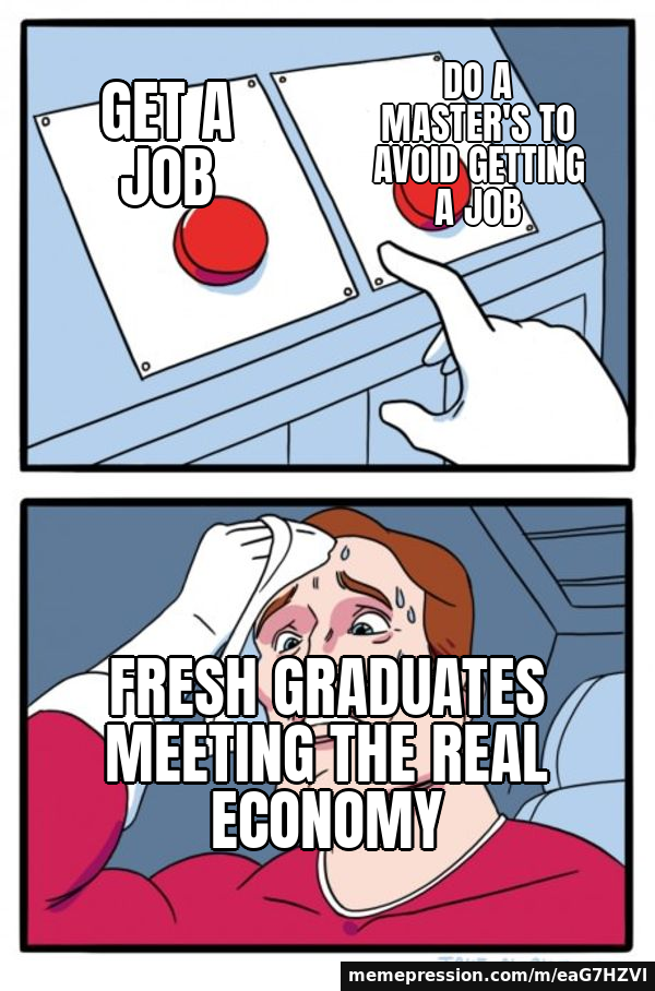 Get a job / Do a master's to avoid getting a job / Fresh graduates meeting the real economy