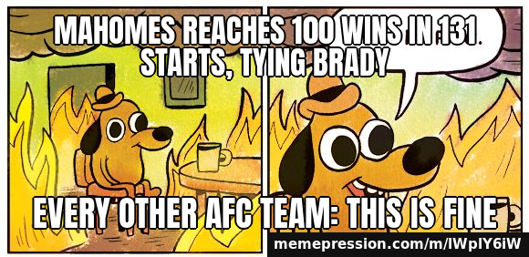 Mahomes reaches 100 wins in 131 starts, tying Brady / Every other AFC team: this is fine