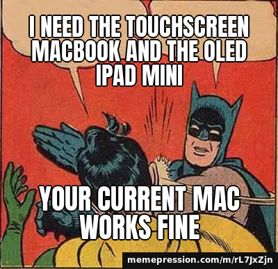 I need the touchscreen MacBook and the OLED iPad mini / Your current Mac works fine