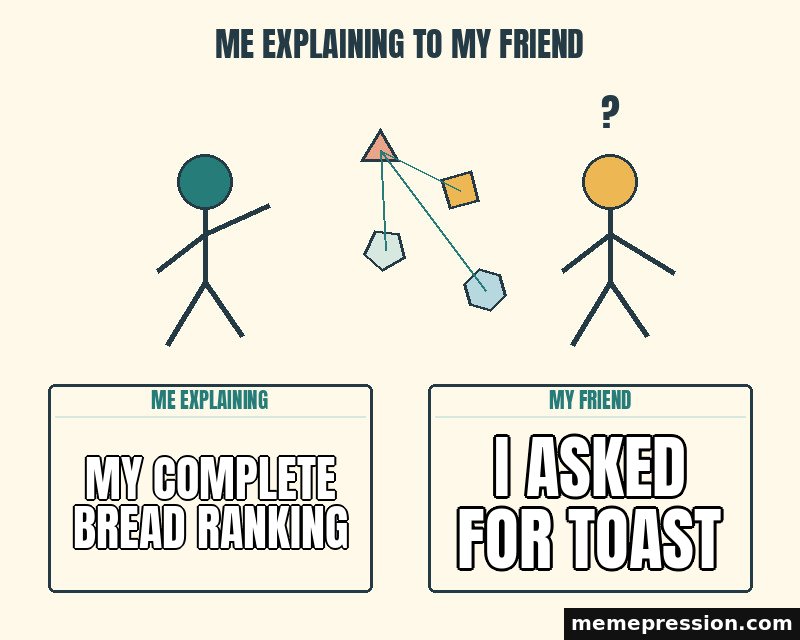 Me Explaining to My Friend meme: My complete bread ranking / I asked for toast