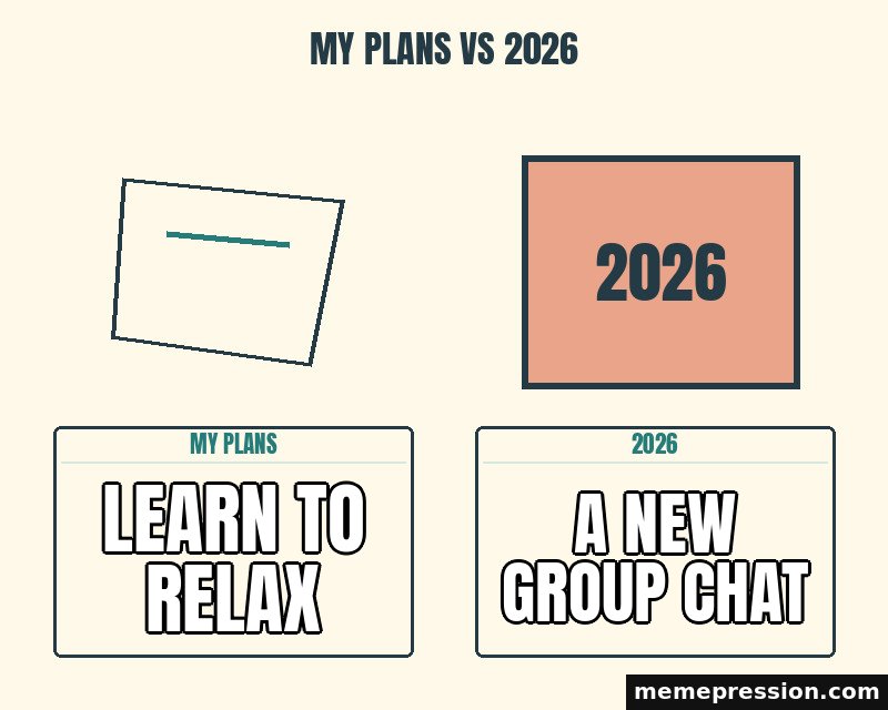 My Plans vs 2026 meme: Learn to relax / A new group chat
