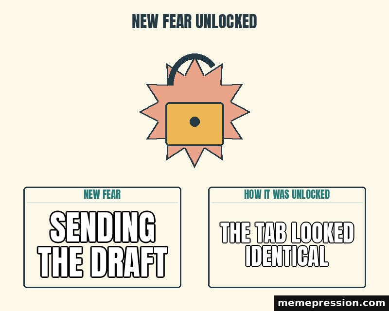 New Fear Unlocked meme: Sending the draft / The tab looked identical