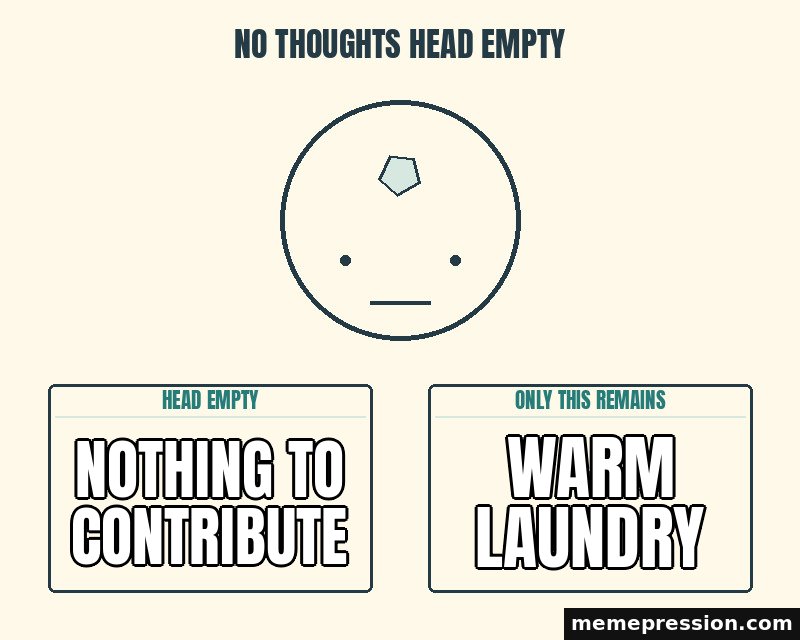 No Thoughts Head Empty meme: Nothing to contribute / Warm laundry