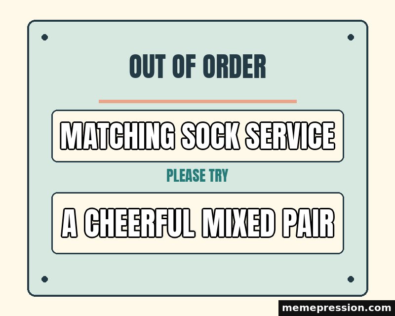 Out of Order Notice meme: Matching sock service / A cheerful mixed pair