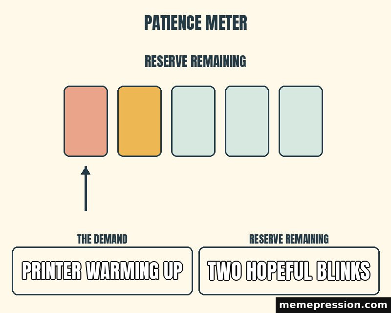 Patience Reserve meme: Printer warming up / Two hopeful blinks