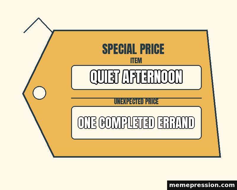 Special Price Tag meme: Quiet afternoon / One completed errand