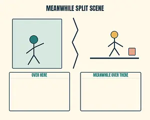 Meanwhile Split Scene meme template