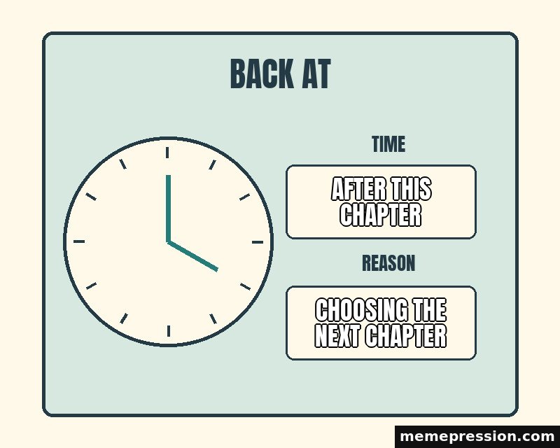 Back at Some Point meme: After this chapter / Choosing the next chapter