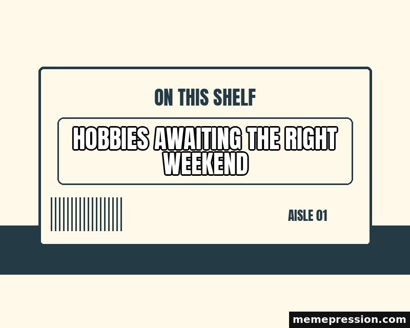 Shelf Category Label meme: Hobbies awaiting the right weekend