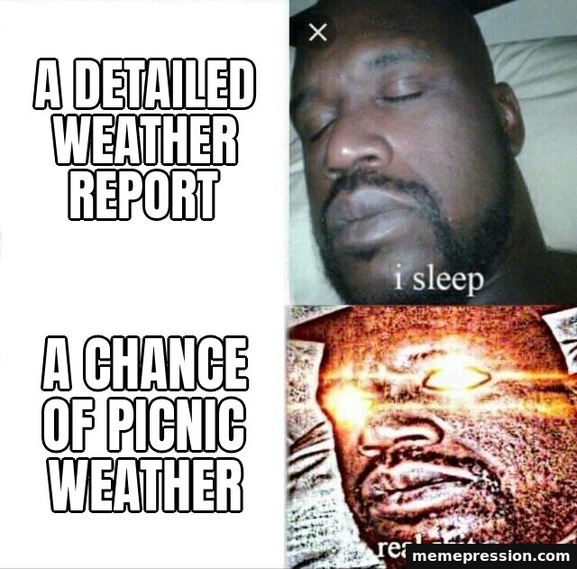 Sleeping Shaq meme: A detailed weather report / A chance of picnic weather