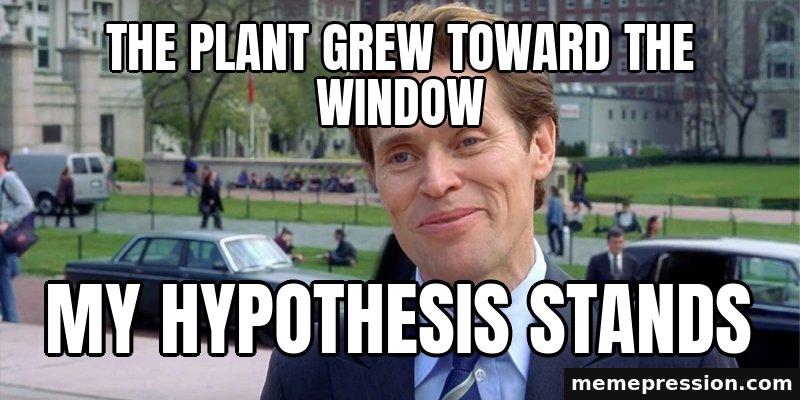 Something of a Scientist Myself meme: The plant grew toward the window / My hypothesis stands