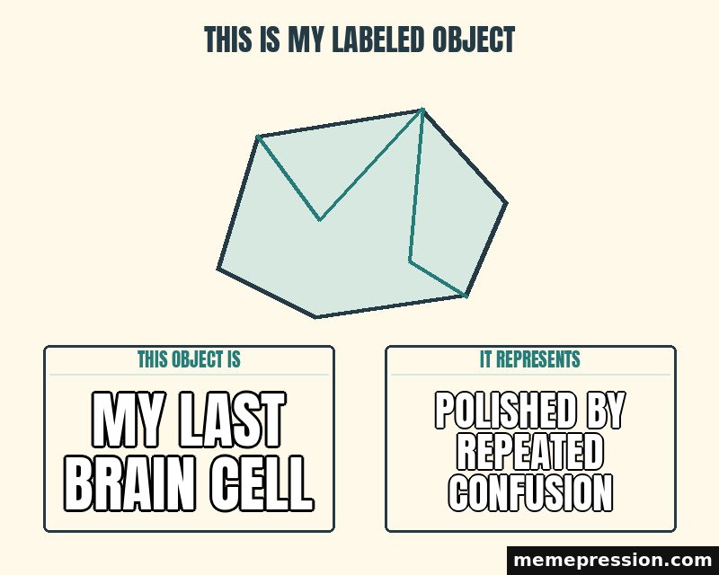 This Is My Labeled Object meme: My last brain cell / Polished by repeated confusion