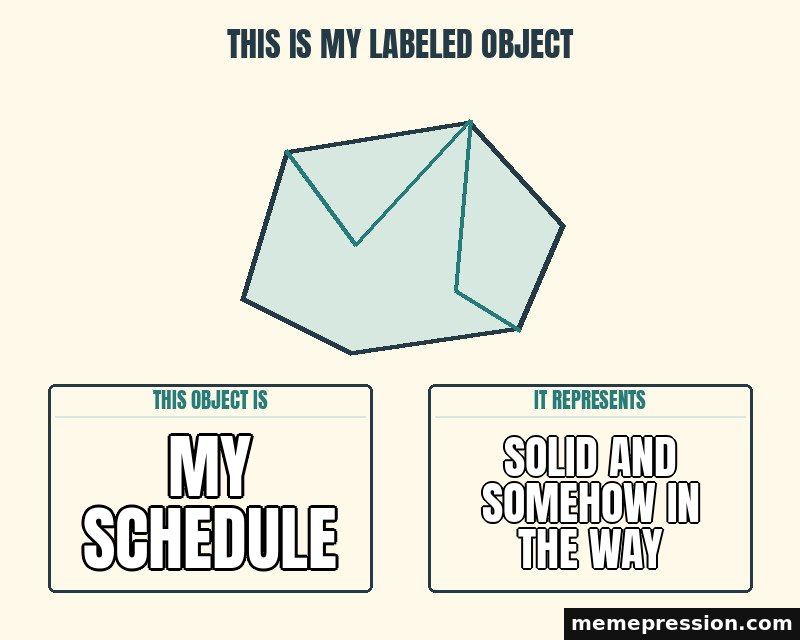 This Is My Labeled Object meme: My schedule / Solid and somehow in the way