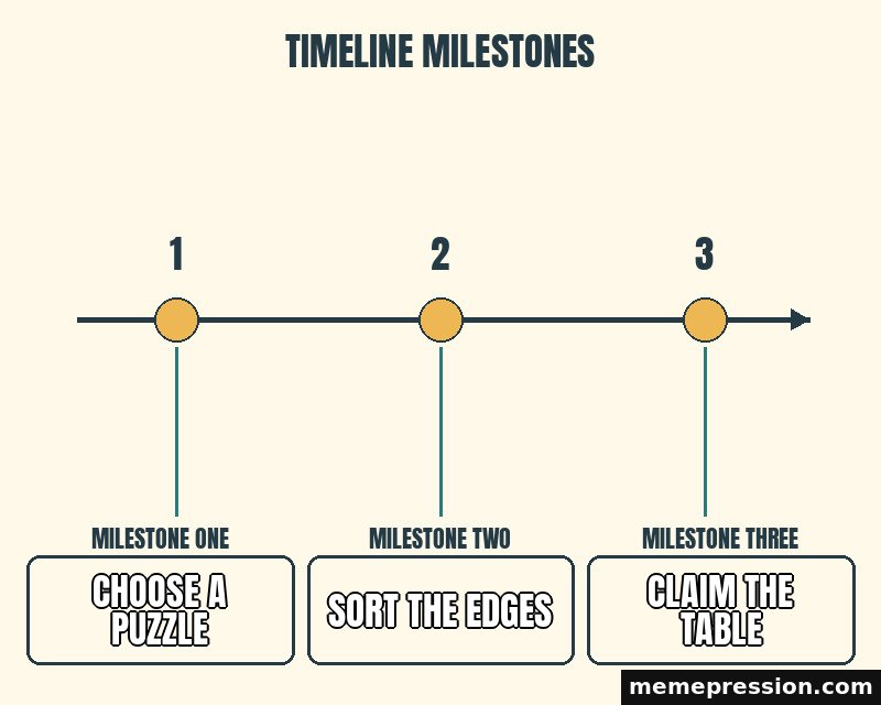 Three Milestones meme: Choose a puzzle / Sort the edges / Claim the table
