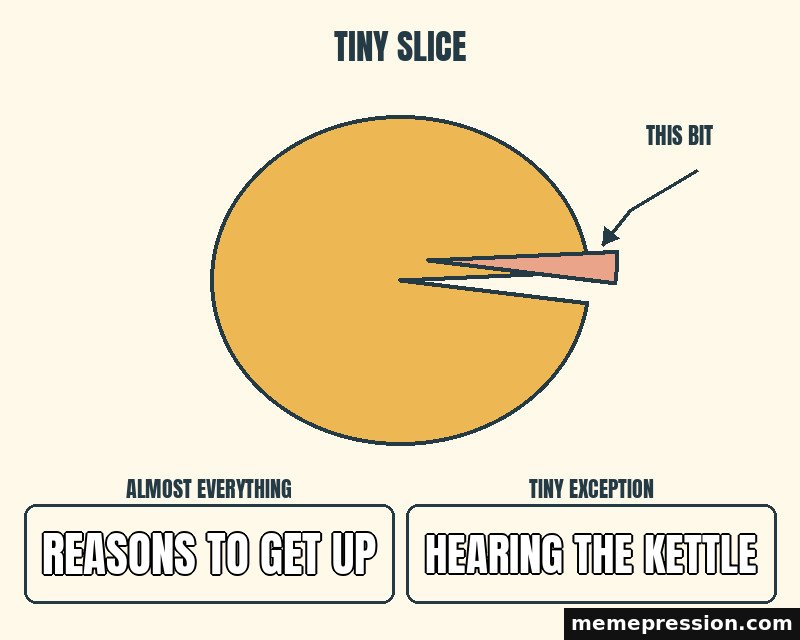 Tiny Pie Slice meme: Reasons to get up / Hearing the kettle