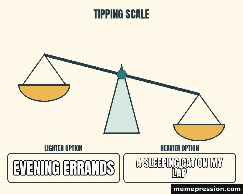 Tipping Scales meme: Evening errands / A sleeping cat on my lap