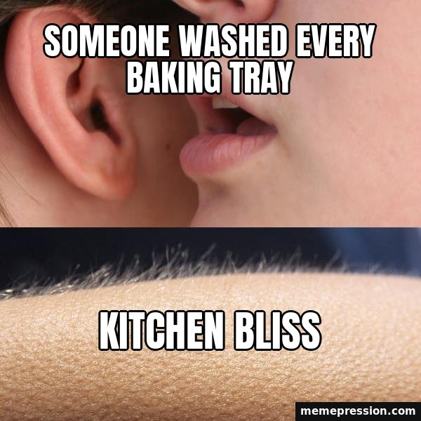 Whisper and Goosebumps meme: Someone washed every baking tray / Kitchen bliss