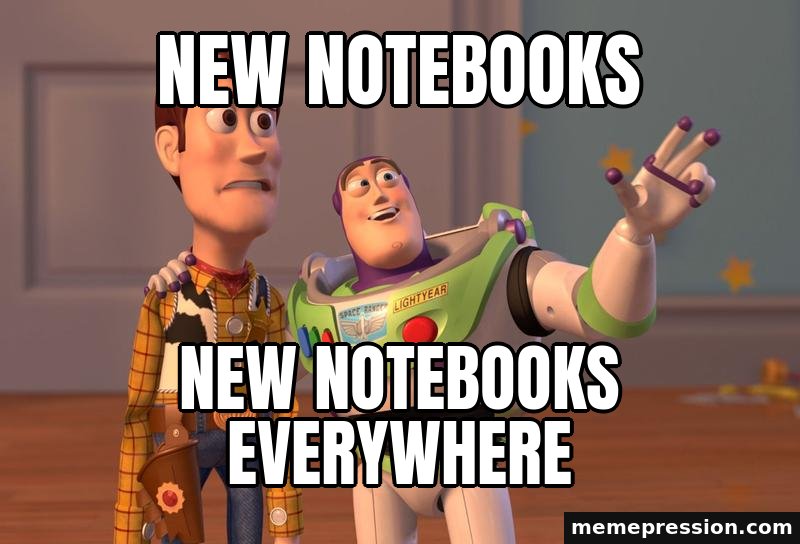 X, X Everywhere meme: New notebooks / New notebooks everywhere